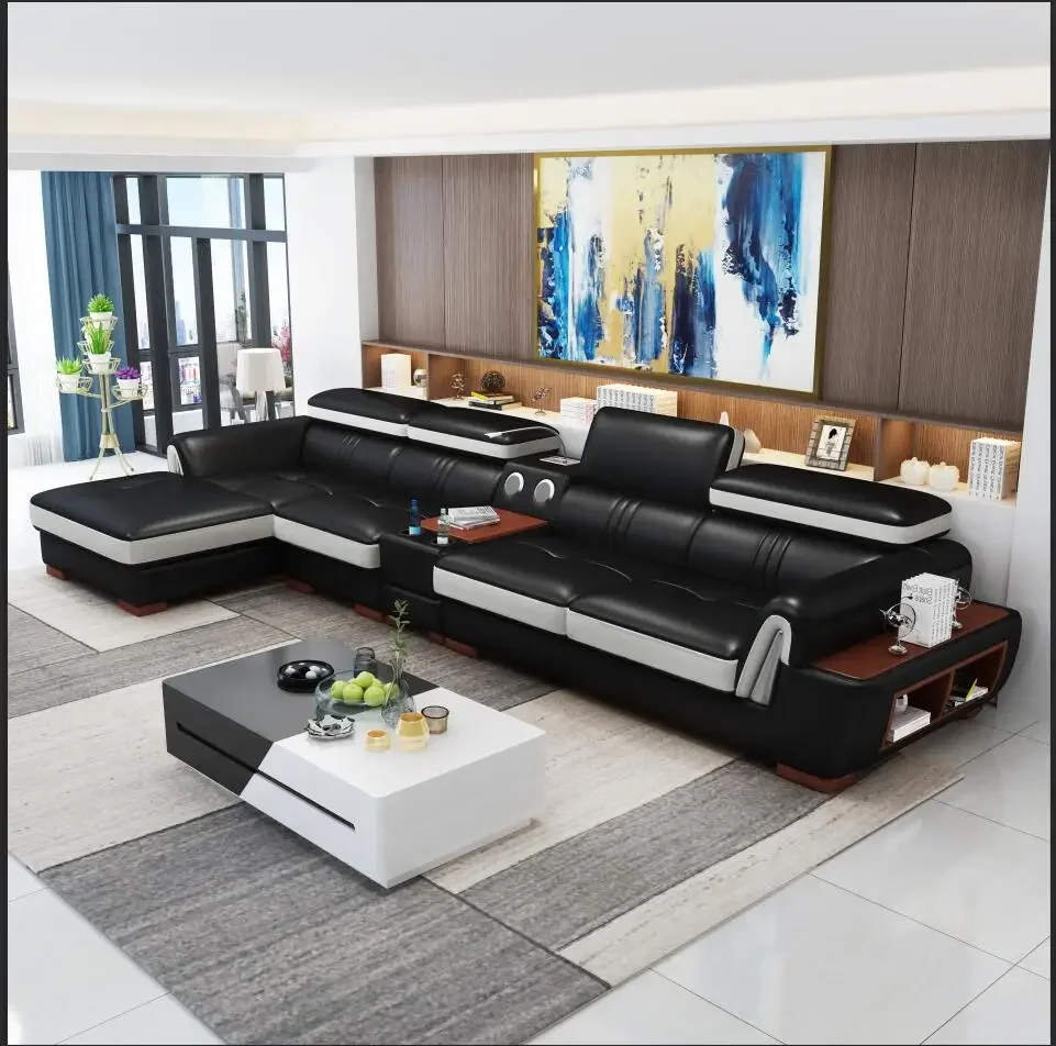 

A New Design Fashion Leather and Cloth Combination Furniture Living Room Sofa