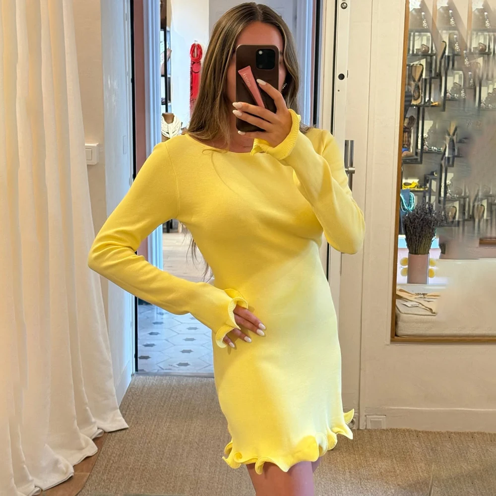 

Talenza Knitted Contrast Slim Fit Mini Dress Women's Autumn New Knitted Sweater Dress Fashionable Long Sleeve Knitted Mini Dress