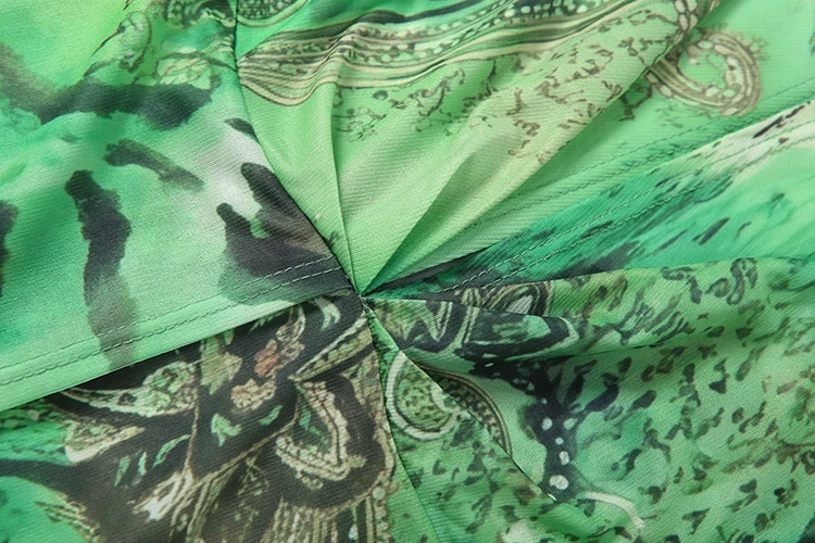 Nibber Laternenärmel Tigerstreifen-Print Langes Kleid Damen Herbst-Trend Tiefer V-Ausschnitt Sexy Rückenfreies Strand-Party Elegantes Kleid – Detail 7