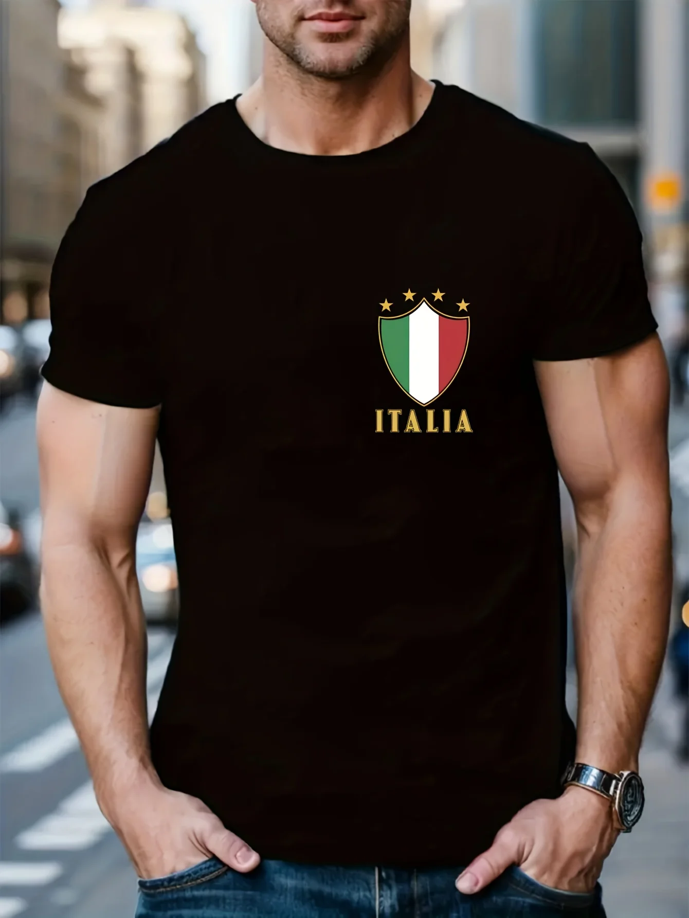 

Итальянский принт, мужская футболка с круглым вырезом и коротким рукавом, повседневная футболка, повседневный удобный легкий топ на лето