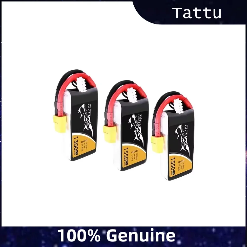 Tattu 1300–1550 mAh 3S/4S 75C Graphene LiPo-Akku XT60 für FPV-Renndrohne, hohe Entladung, leichtes Schnellladen