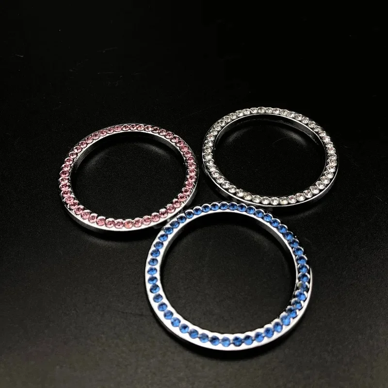 1-4Pcs Car One-Key Start Button Decoration Ring With Diamond Rhinestone Circle Start Stop Switch Ring Car Interior Accessories