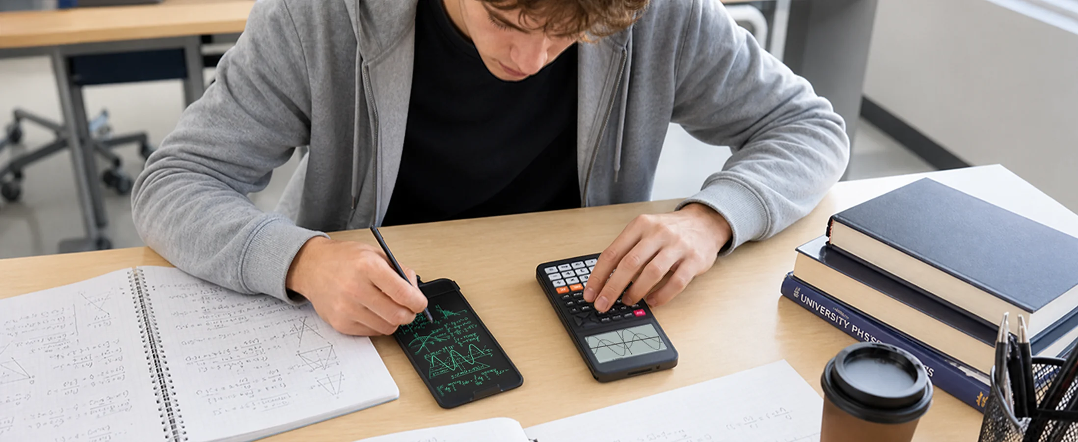 Wiederaufladbare wissenschaftliche Taschenrechner mit Notizblock für die Oberstufe, mit abnehmbarem Notizblock und 3-Zoll-HD-Display – Detail 7