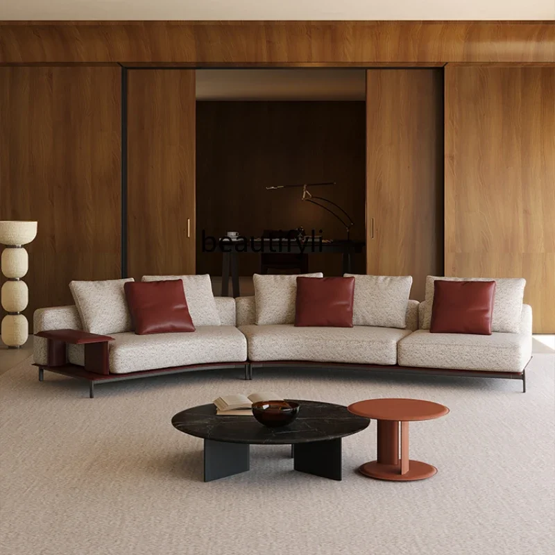 F Italian curved fabric sofa living room cotton and linen modern, villa leather furniture