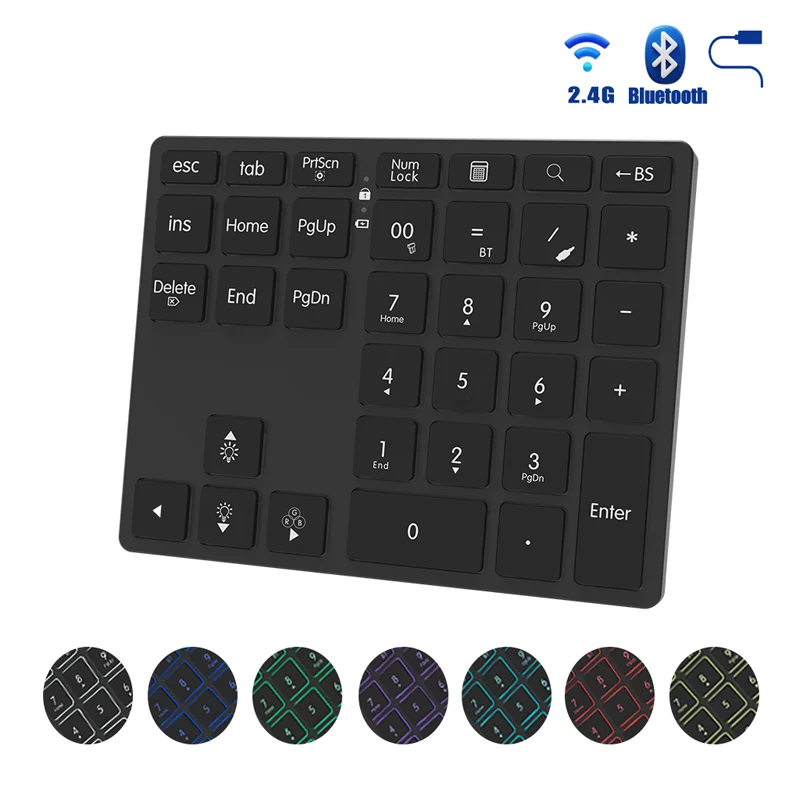 JOMAA 2.4G Bluetooth Numeric Keypad Wireless Rechargeable Numpad Keyboard for iPad Laptop Wired Number Keyboard