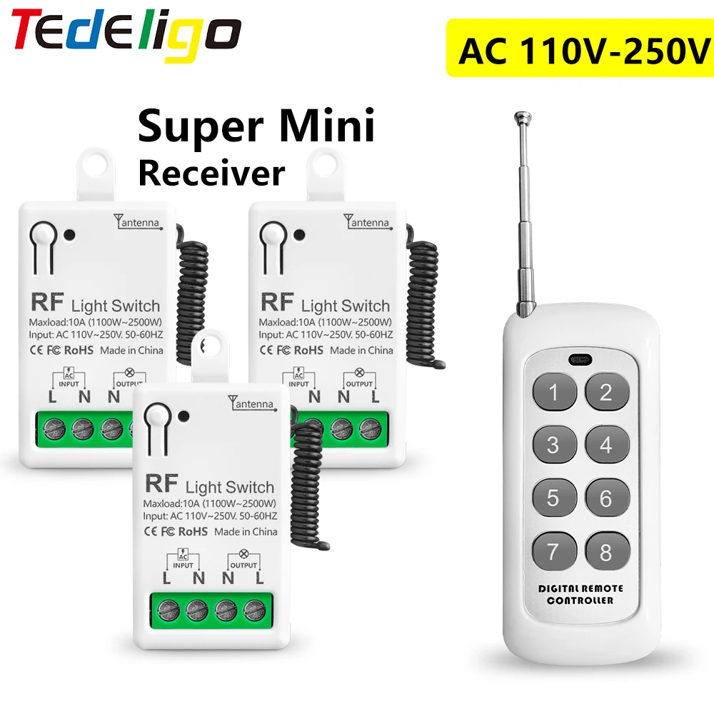 RF 433MHz Wireless RF Remote Control Switch 1CH AC 110V 220V Mini Relay Receiver With Transmitter For Led Light Bulb DIY Control