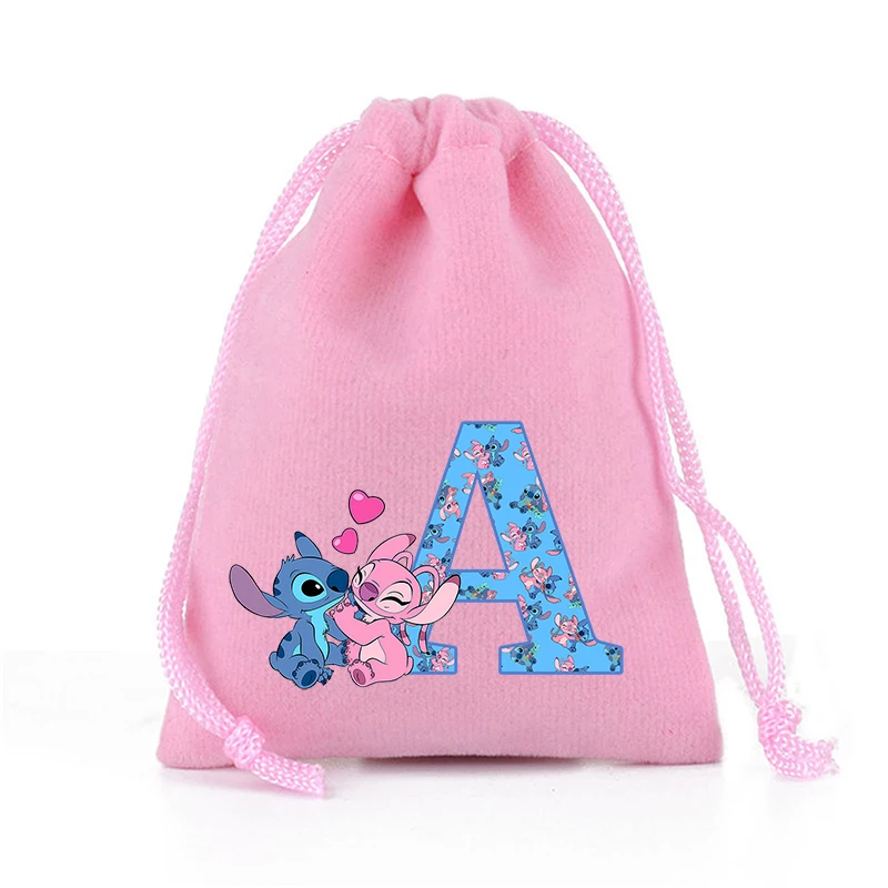 Stitch Disney Gift Bag Drawstring Pockets Letter A-Z Storage Bags Cartoon Drawstring Cute SchoolBag Anime Kids Birthday Gifts