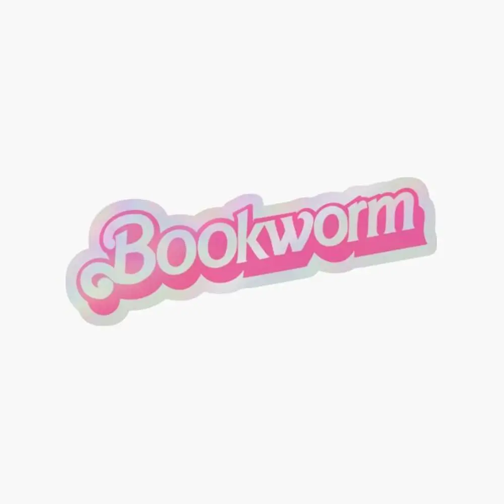 

C'mon Bookworm, Let's Go Read голографическая наклейка для декора ноутбука, спальни, автомобиля, милый мультяшный арт, модный общественный чемодан