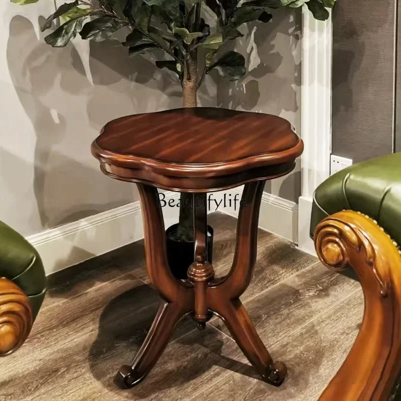 

2 yj9 American Style Solid Wood Living Room Sofa Side Table Leisure Coffee Table Balcony Vintage Telephone Table