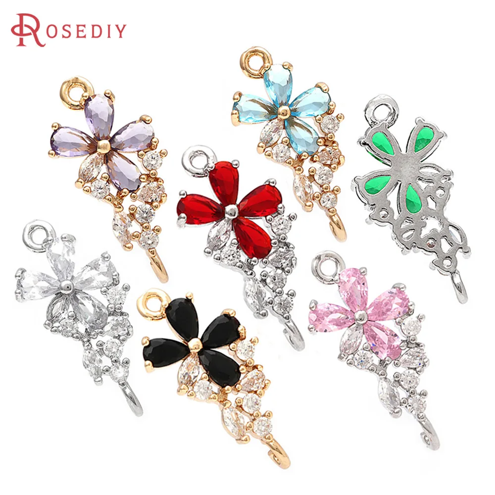 6PCS 18K Gold Color Brass 2 Holes Flower Connect Charms Pendants Necklace Earrings High Quality Diy Accessories Jewellery Making