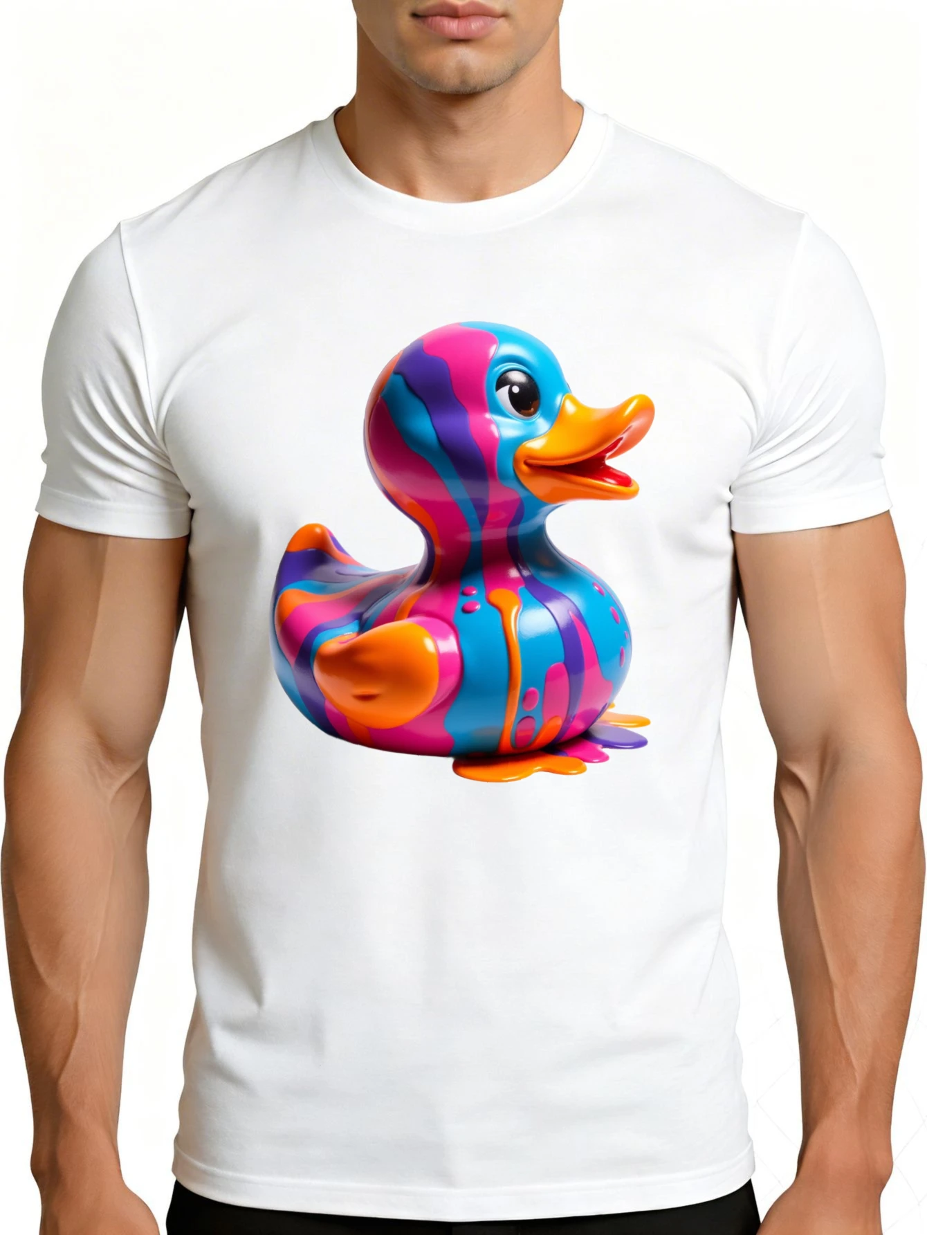 Men's Plain Graphic T-Shirt - Breathable, Soft, Lightweight - Colorful Duck Rubber Toy Pattern - Vintage Fun Graphic Casual Short Sleeve Summer Top, a Great Gift for Him