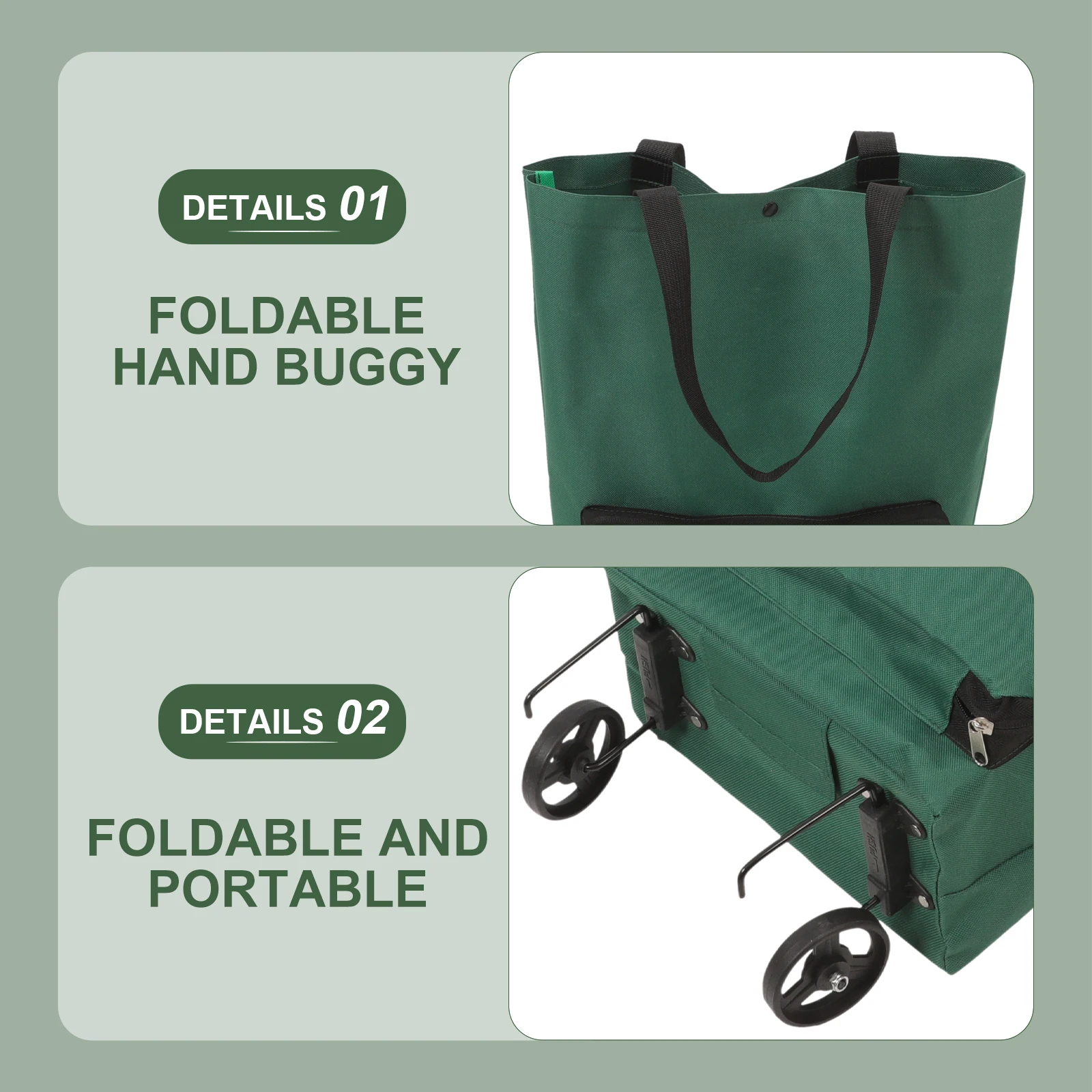 

Shopping Trolley Bag Foldable Cart Grocery Storage Large Capacity Wheels Green Reusable Laundry Trolley Bags Collapsible Pouch