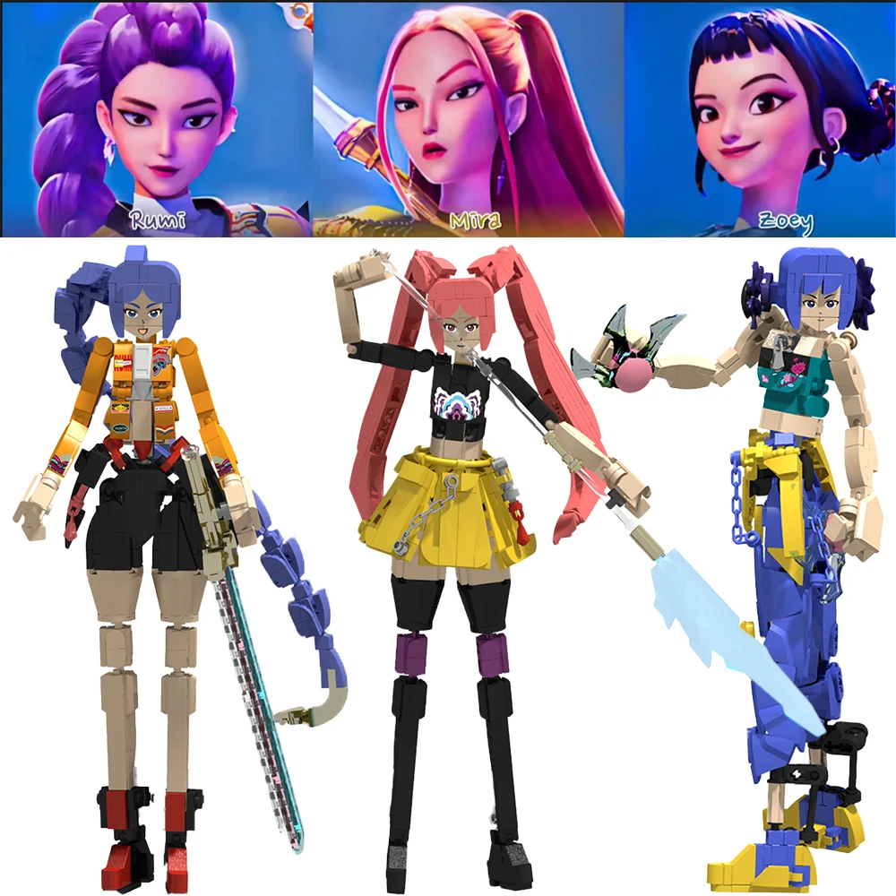 

New K-pop Demon Hunters Building Blocks Anime Tiger Rumi Mira Zoey Action Figure Bricks Collection Model Crow Toys Kids Gift
