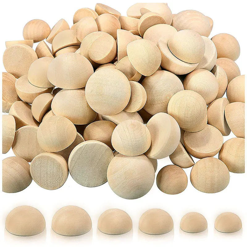 10-200Pcs Natural Half Wooden Beads 10-30mm Half Unfinished Wood Balls For  DIY Kids Arts And Craft Accessories Decoration