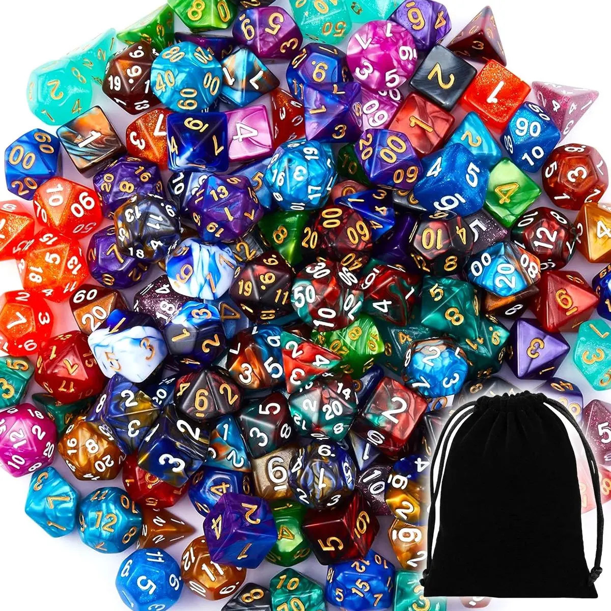 42Pcs Polyhedral DND Dice Set with Black Drawstring Pouch - Color-Coded Faces for RPG, D&D, Dungeons & Dragons, ZSY