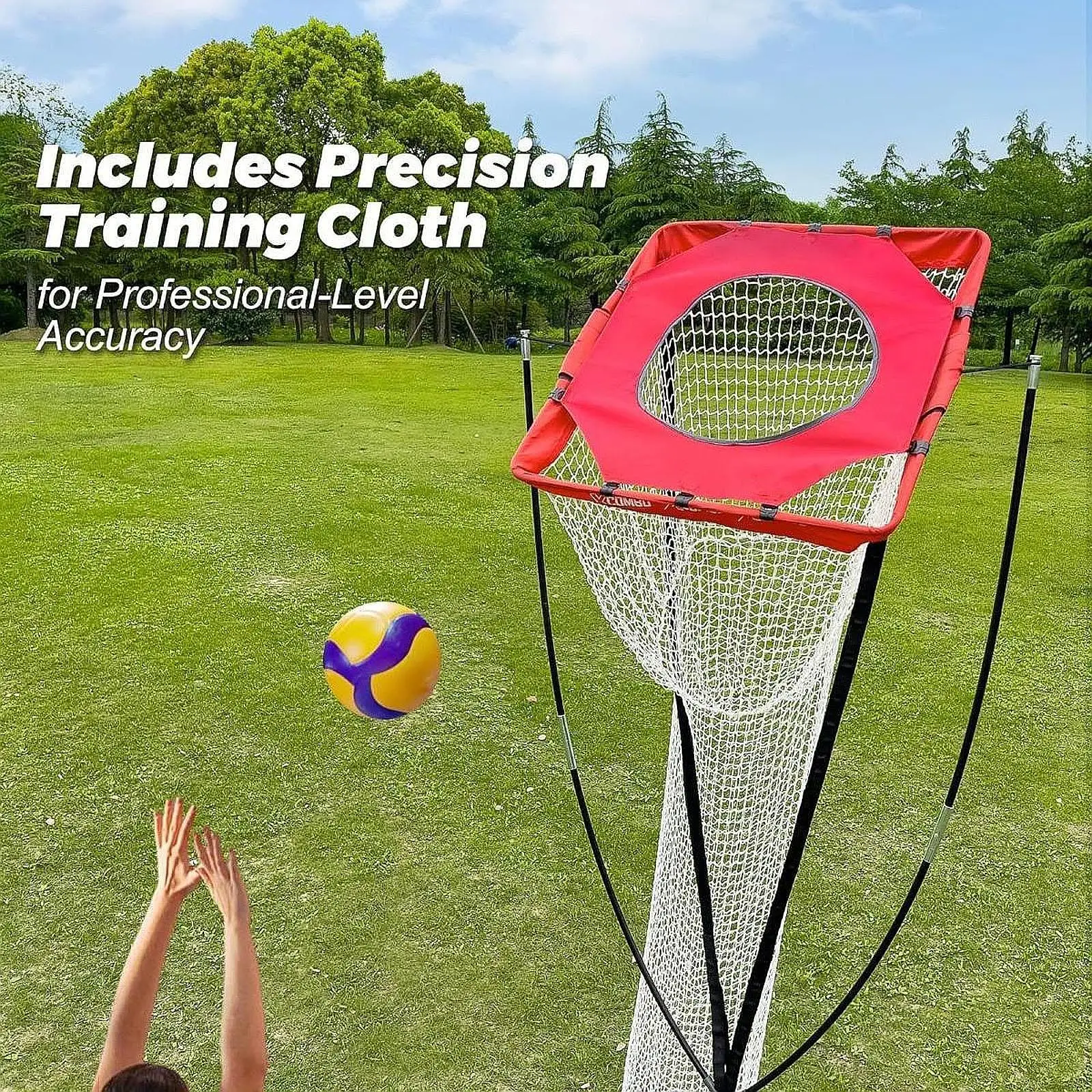 

Volleyball Setter Trainer Net with Target Hoop Serving Spiking Setting Practice Volleyball Training Equipment for Adults Kids