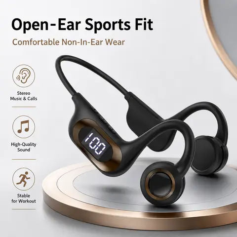 Bone Conduction Headphones Bluetooth Earphones Open Ear Sports Wireless Headset with LED Display TF Card Support Battery Life