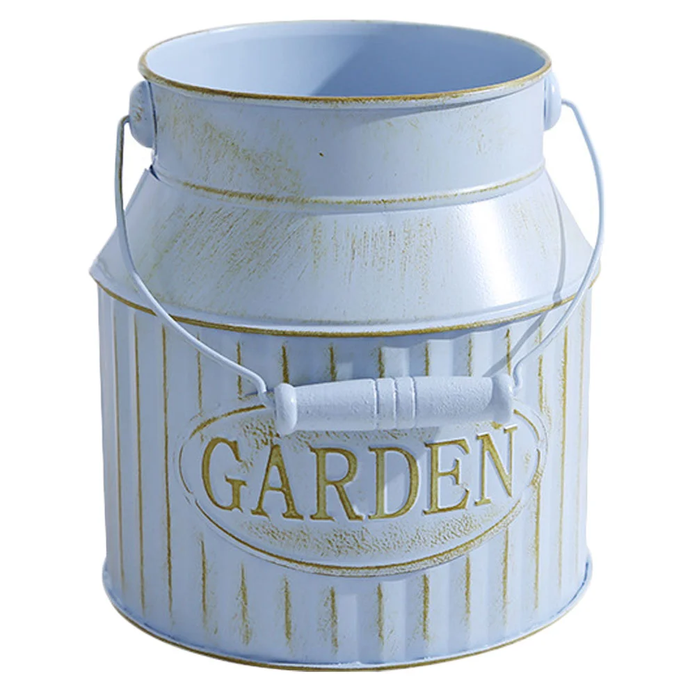 Water Kettle Tin Flower Pot Bucket Adornment Drum Ornament Blue Garden