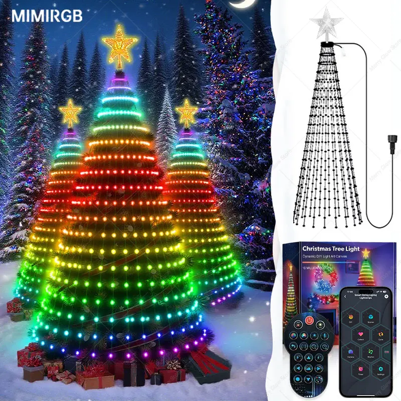 Smart Christmas Tree Lights with Five-Pointed Star 400 LEDs Bluetooth APP Control RGB DIY Text Music Sync Christmas Decorative