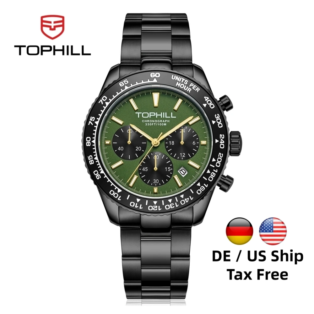 

TOPHILL Men’s Quartz Chronograph Watch Tachymeter Bezel 41mm 100M Waterproof Swim Panda Dial Classic Sport Design C3 TD013G