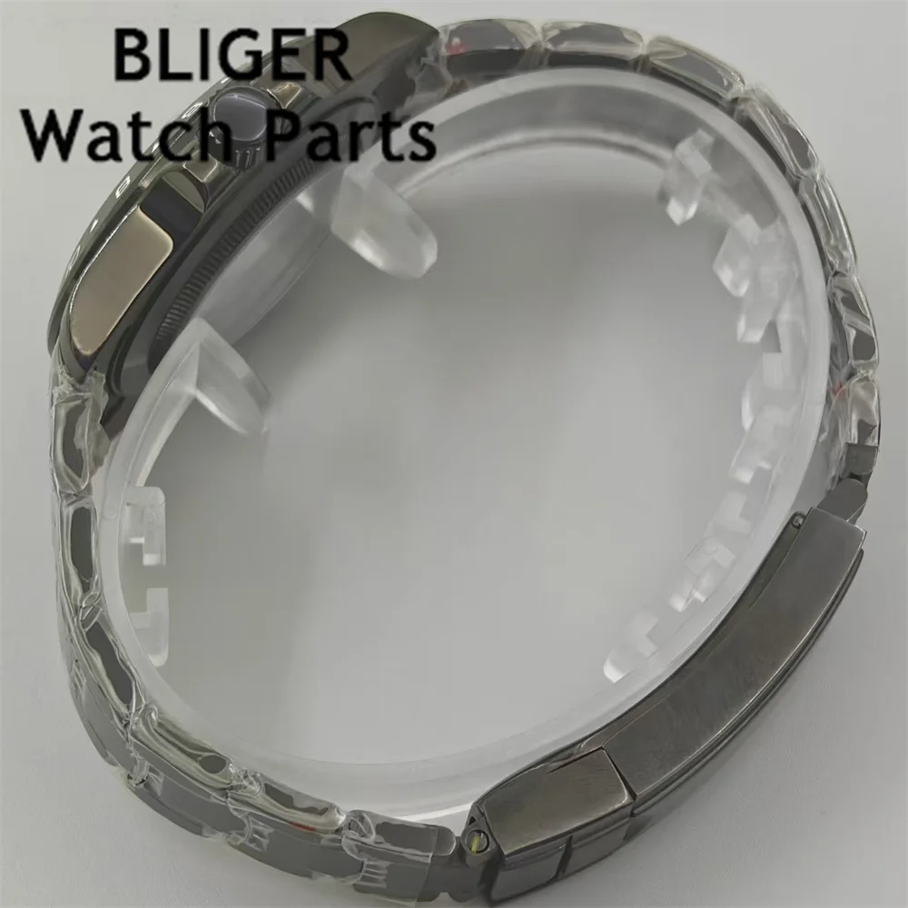 BLIGER 40mm Black PVD Watch Case Sapphire Glass Fixed Bezel Stainless steel bracelet Fit NH34 NH35 NH36 ETA2824 PT5000 Movement