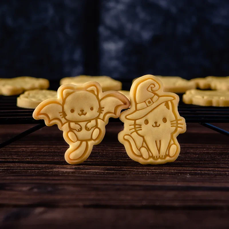 Halloween Bat Kitten Cookie Cutters Mold Cartoon Halloween Cake Decorating Tools Fondant Icing Biscuit Mold Baking Cookie Stamp