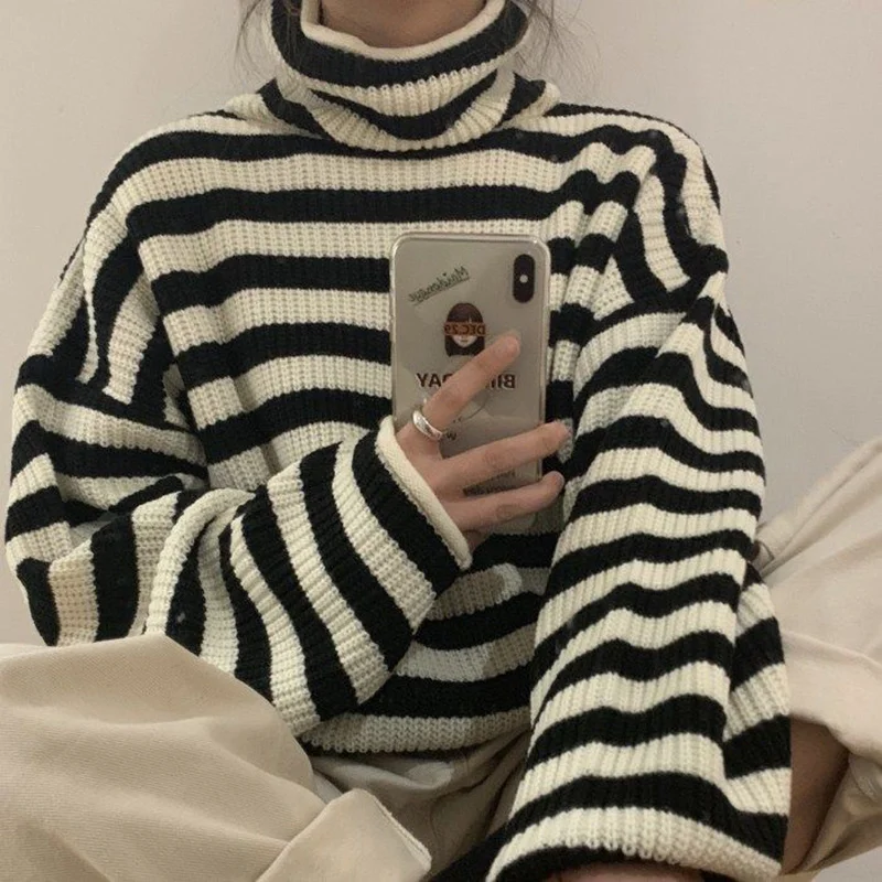 

Korean Version Of The Zebra Pattern Warm Turtleneck Sweater Casual All-match Long-sleeved New Autumn And Winter Campus Hot Sale