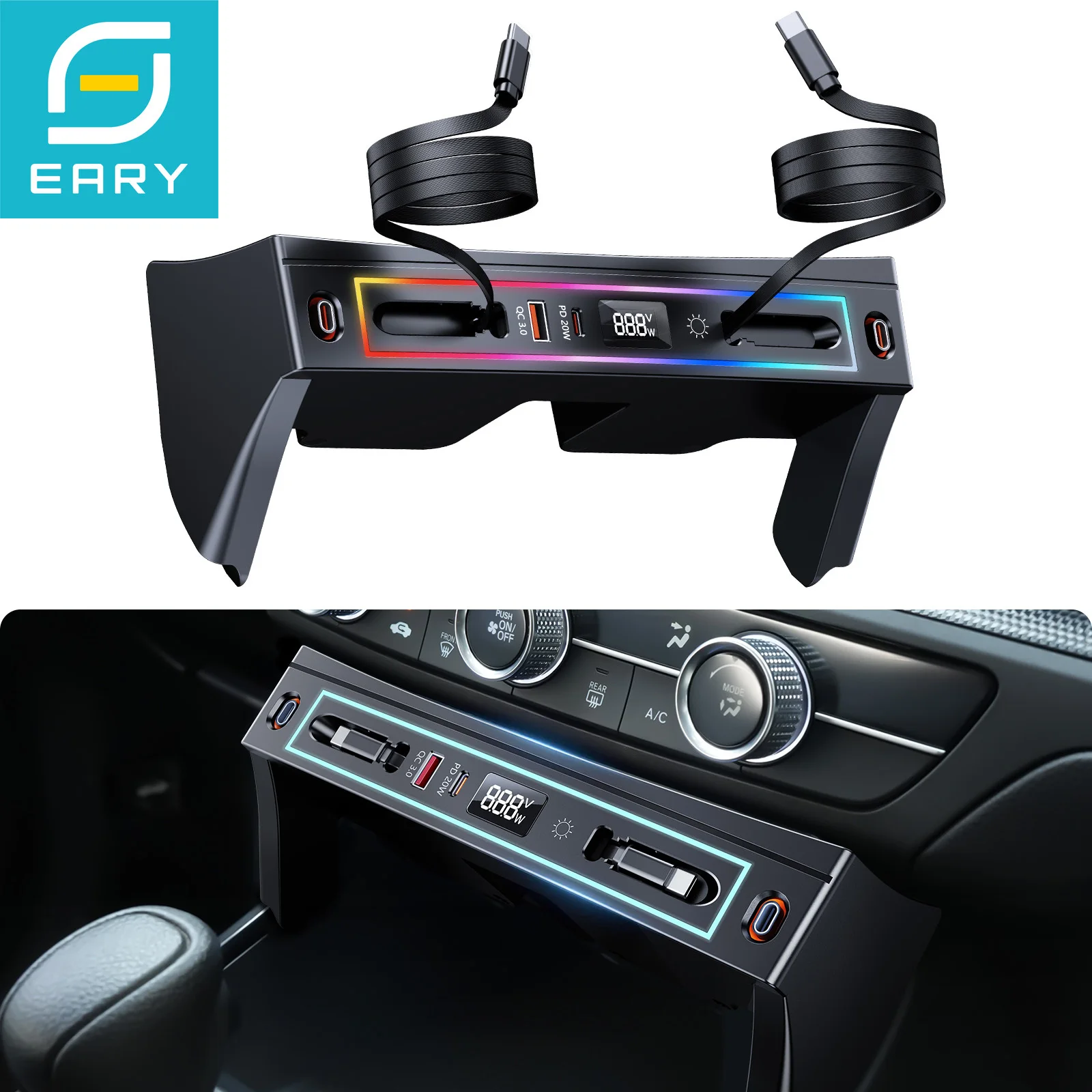 Eaty Car Charger Compatible with Honda CRV 2023 2024 2025 2026 Fast Charging Accessories Multi Port Retractable Docking Station