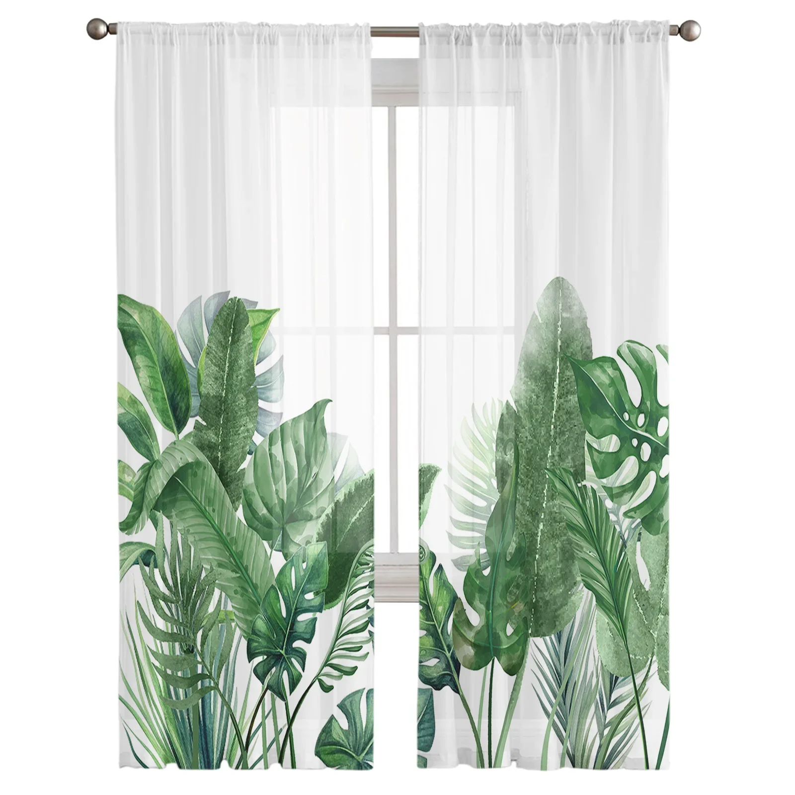 Imagem -02 - Cortina de Janela para Sala de Estar Plantas Florais Plantas Tropicais Folhas Verdes Cortinas de Tule para o Quarto Decoração Cortinas Voile