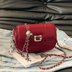 PU Leather Chain Shoulder Bag Small Square Pocket Messenger Purse Solid Color Flap Cross Body Bag Popular Women Flap Bag