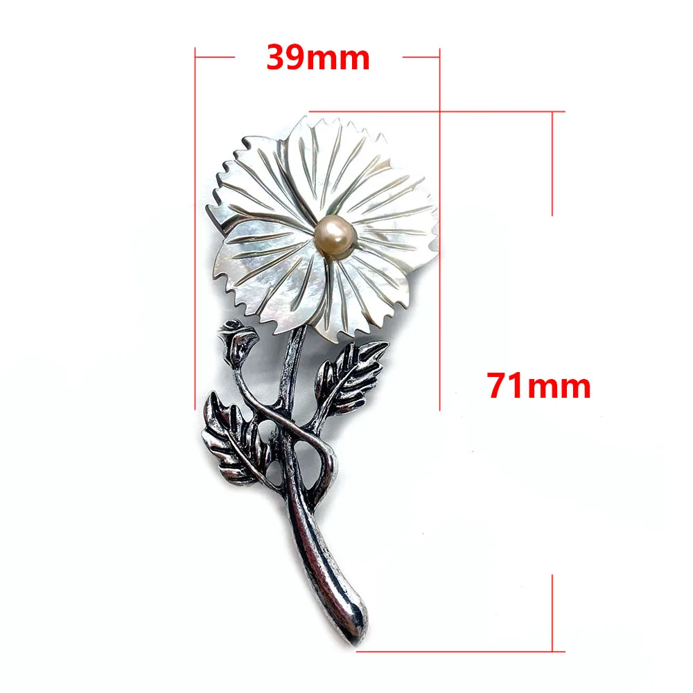 1pc Flower Shape Carved Brooch 71x39mm Abalone Shell Inlay Pearl Pendant Diy Jewelry Making Necklace Pendant Fashion Accessories