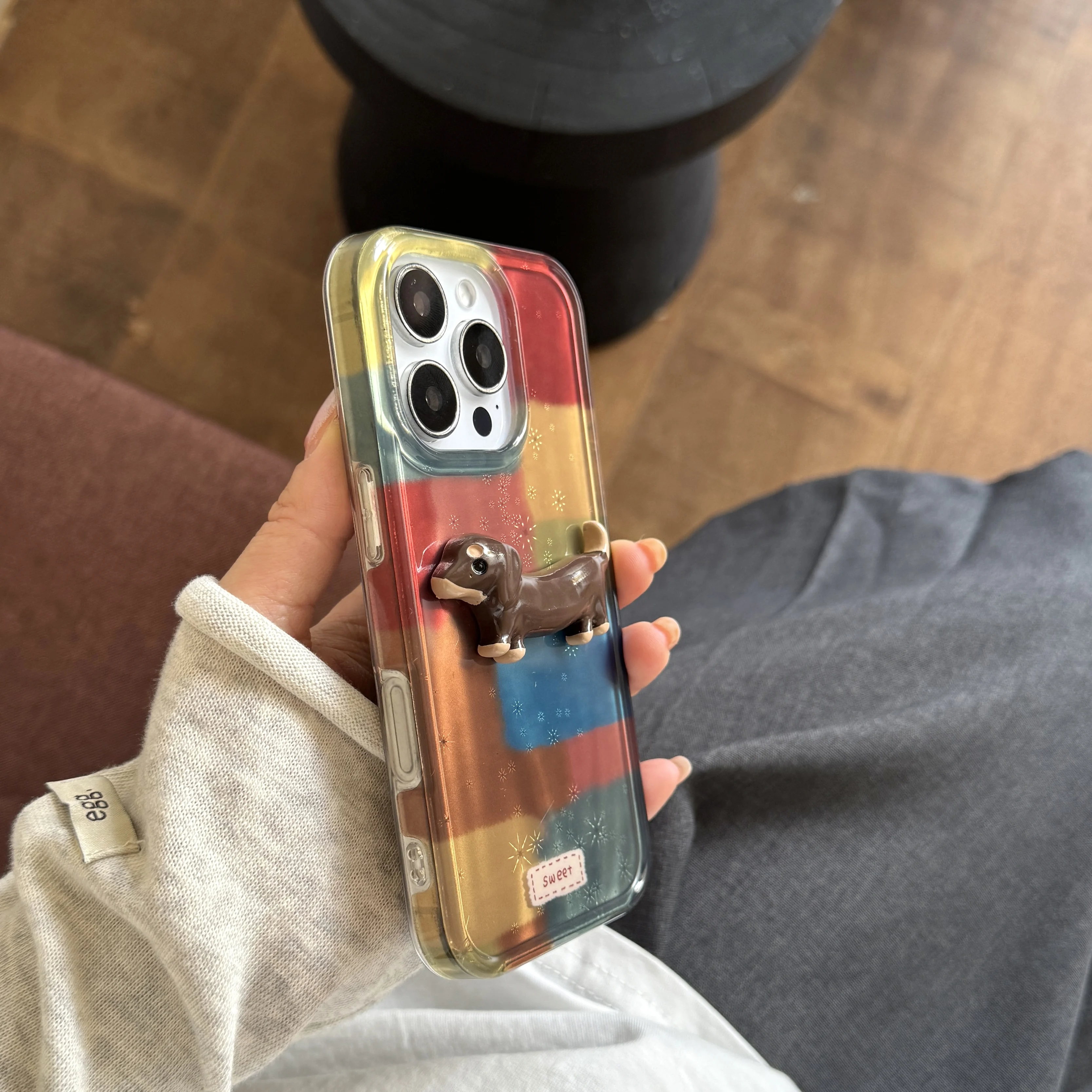 Estética de retazos coloridos con funda de teléfono 3D Kawaii Dachshund para iPhone 17 16 15 14 13 Pro Max funda trasera para teléfono Capa