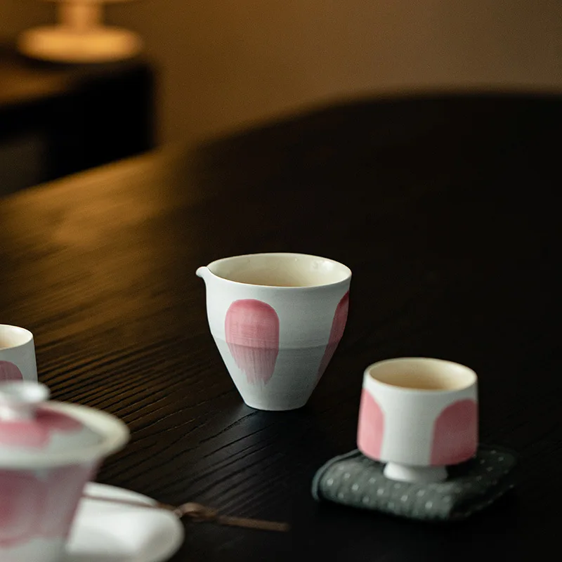 Pink White Water Brush Powder Hand Pull Fair Mug Ceramic Cup Gong Dao Bei Japanese Style Silent Wind Tea Pot Ceremony Utensils