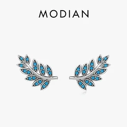 MODIAN 925 srebro Vintage liść kolczyki luksusowe naturalny turkus stadniny kolczyki dla kobiet prezent na rocznicę biżuterii