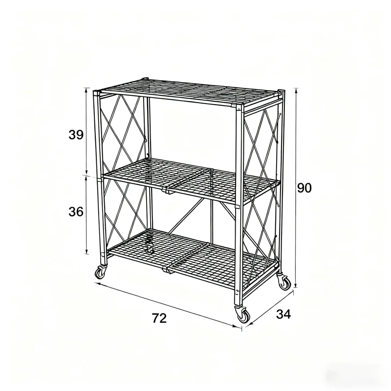 

Foldable Storage Shelves with Wheels, Kitchen Appliance Stand, Freestanding Metal Wire Shelf Rack