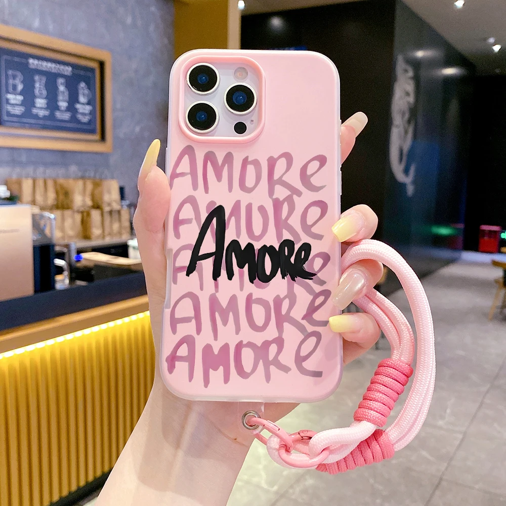 Handschlaufe Niedliche Handyhülle für Redmi Note 14 Pro Plus 5G 14 13 Pro 12 11 10 14C 13C 15C 4G 5G Coquette Amore mit Lanyard-Hülle – Detail 2