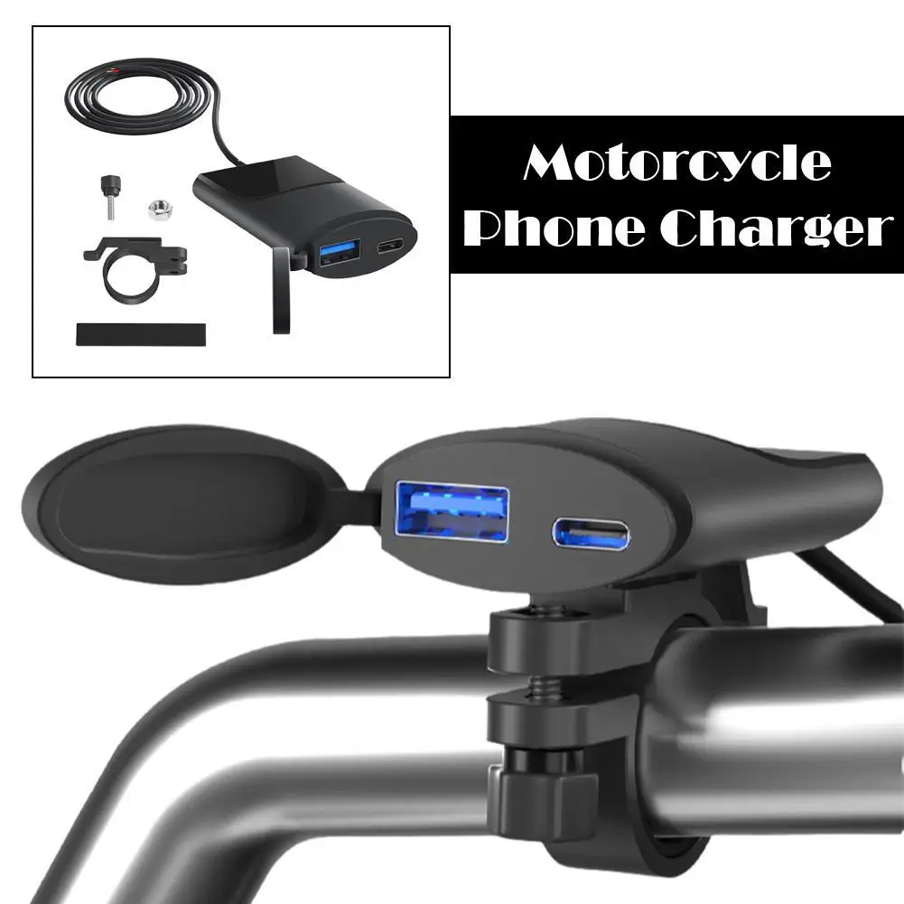 

Motorcycle Phone Charger 30W USB-C +18W USB-A dual ports For motorcycle ATV tricycle Mounting Bracket Motorcycle Phone Charger