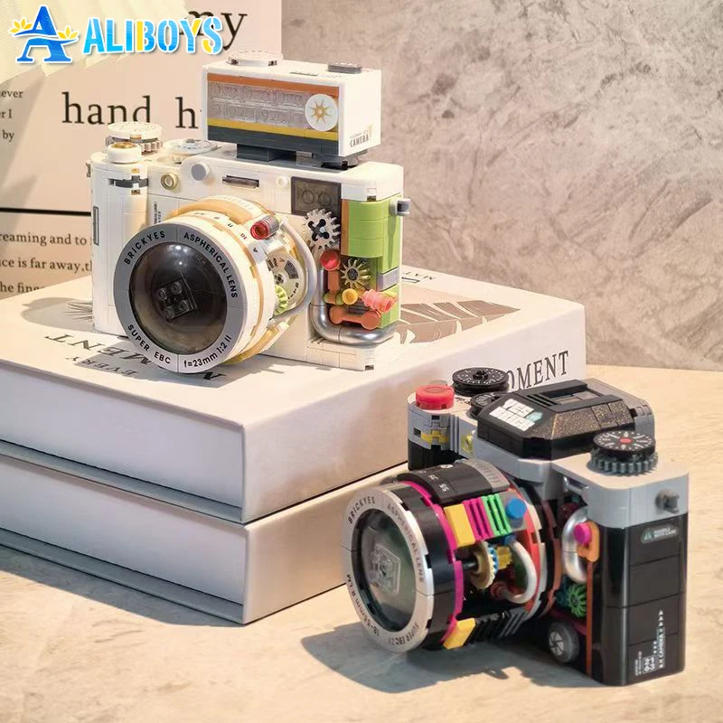 Retro Camera Building Block DIY Assembly Construction Brick Desktop Ornament Collectible Model Kid Educational Toy Xmas Gifts
