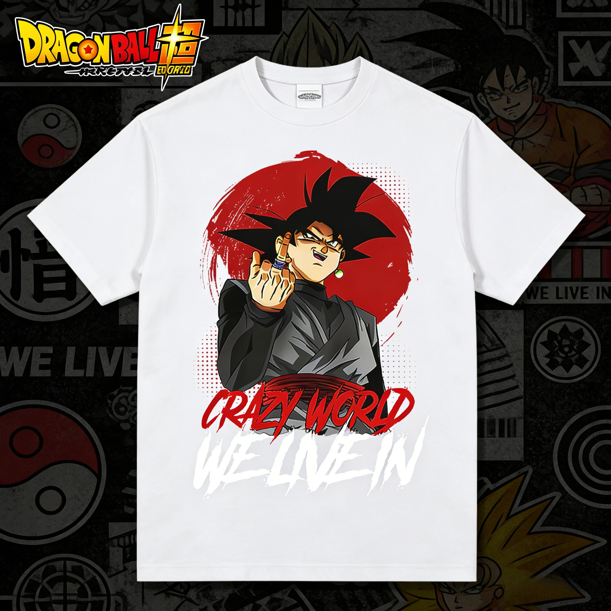 Camiseta Dragon Ball Verano 2026, 100% Algodón, Talla Grande, Estampado Goku Black Crazy World, Estilo Vintage, Ropa Deportiva Urbana Unisex para Hombres, Mujeres y Niños