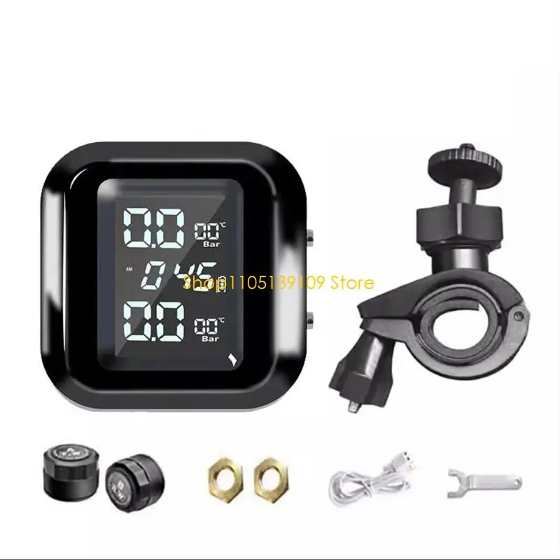 شاشة LCD لمراقبة ضغط الإطارات للدراجات النارية مع تنبيهات قابلة للتعديل وأجهزة استشعار خارجية مقاومة للماء للمركبات ذات العجلتين