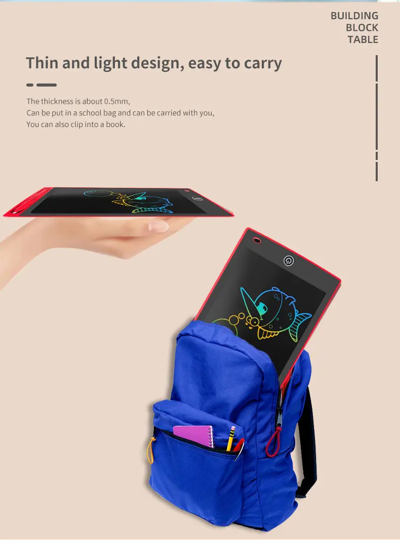 Mehrere Größen erhältlich: Zeichen- und Übungstafel – Handschrift-Tablet mit One-Touch-Löscherfunktion – 12'', 10'', 8'' – Wählen Sie Ihre Farbe – Detail 7