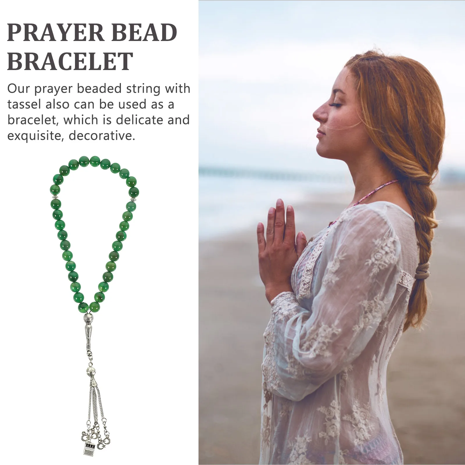 

Exquisite Agate Rosary Bracelet Beads Prayer Handheld Round Worry Mens Muslim Religious Chain nament Faith Wear Devotion