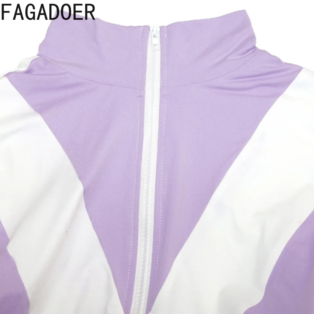 FAGADOER Casual Sports Two Piece Outfits Woman Color Block Long Sleeves and Pants Tracksuit Female Streetwear Summer New 2025