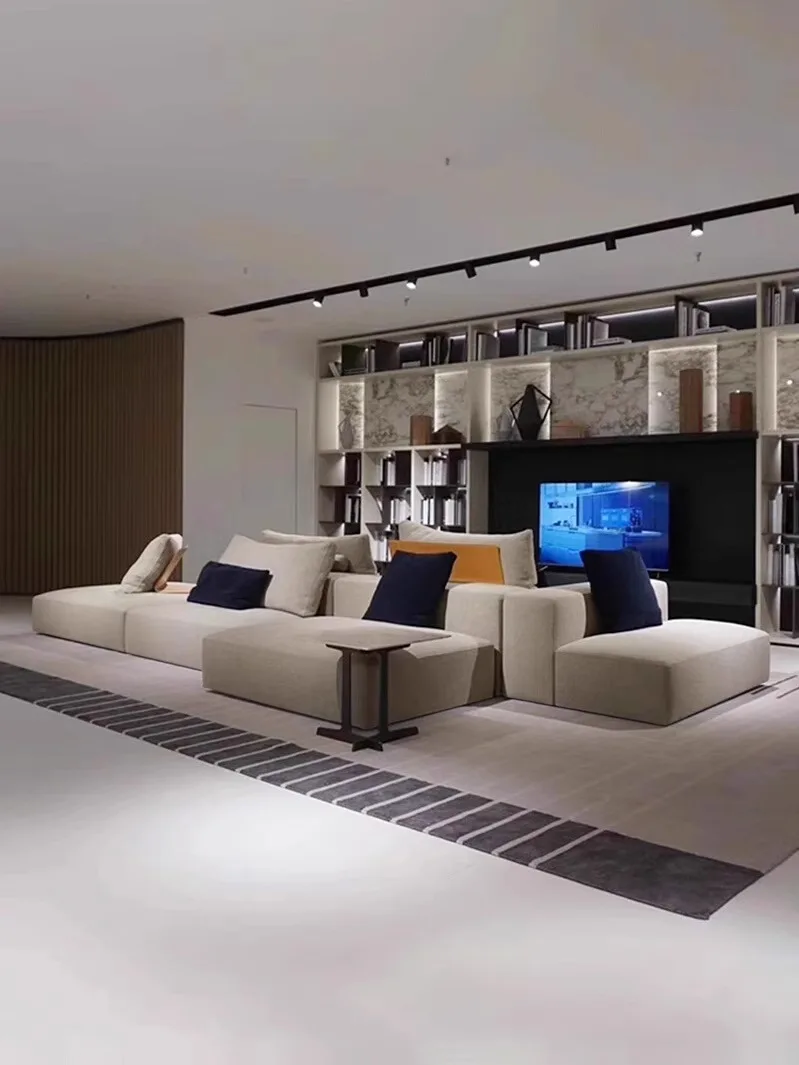 أريكة بسيطة من الخلف إلى الخلف على الوجهين، مجموعة وحدات، قاعة أفقية فاخرة وخفيفة الوزن، أريكة مربعة مسطحة كبيرة