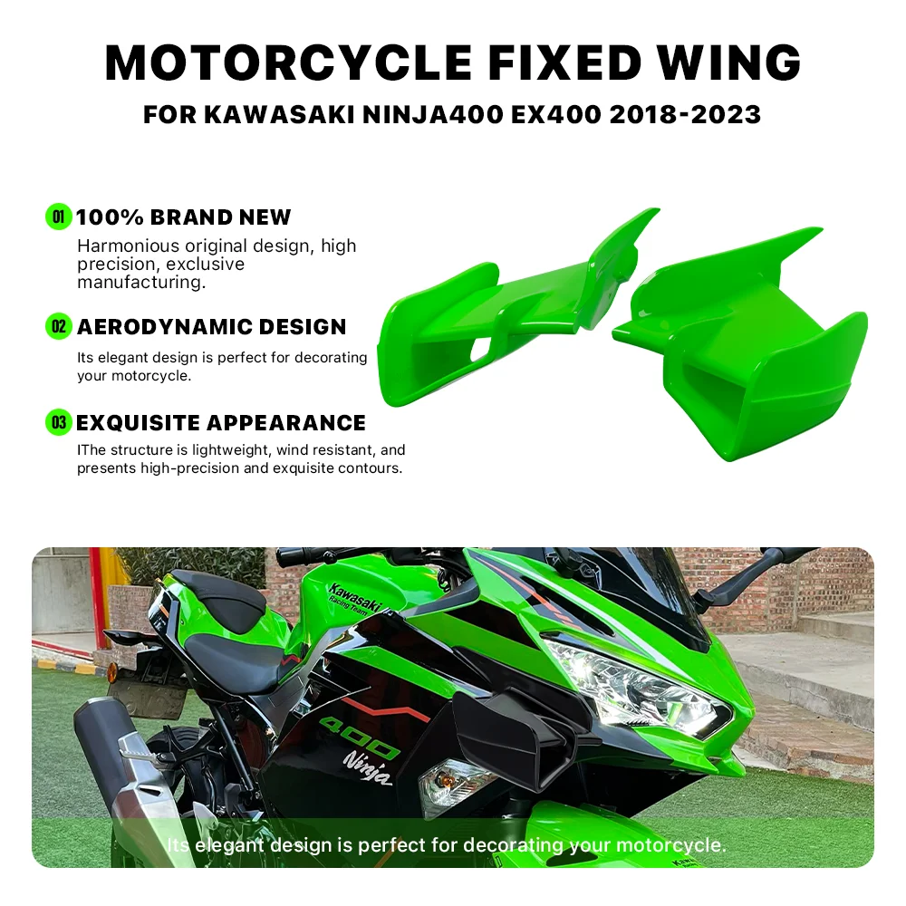 

Motorcycle Fixed Wing For Kawasaki Ninja400 Ninja 400 EX400 2018-2023 Front Aerodynamic Wing Spoiler Side Winglet Wing Aileron