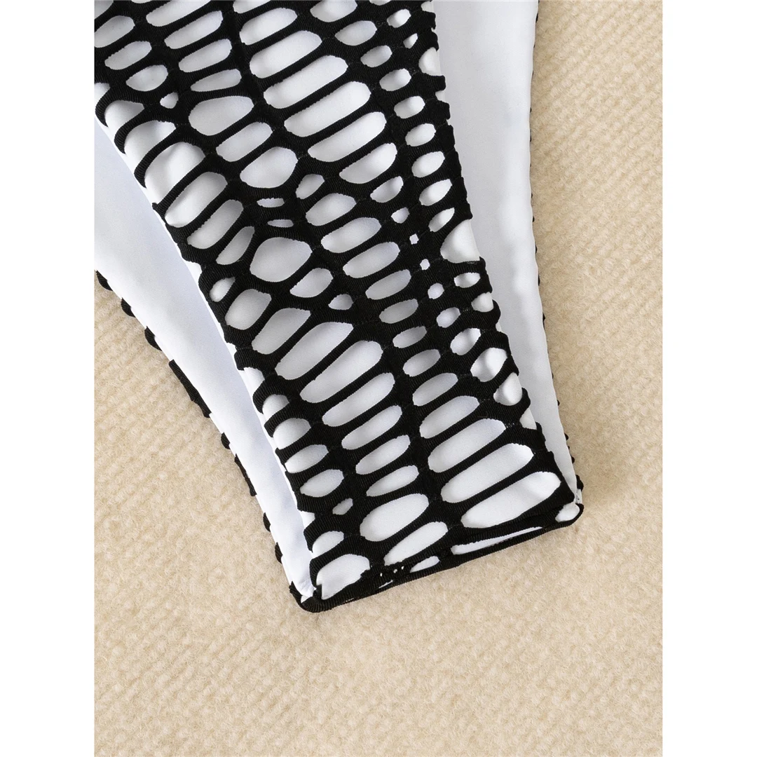 Bandeau-Bikini mit Ausschnitten und hohem Beinausschnitt, Damen-Badeanzug, zweiteiliges Bikini-Set, gepolsterter Badeanzug, Badebekleidung, Modell V6417. – Detail 12