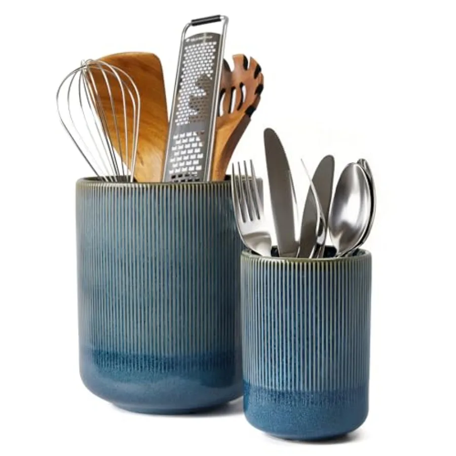 

Utensil Holder, 7.3"+5.3" Ceramic Large Kitchen Utensil Holder for Countertop, Modern Spatula Holder for Counter, Kitchen Utens