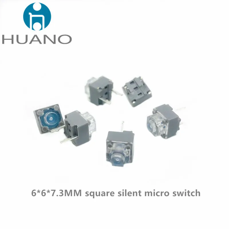 10-100Pcs HUANO 6*6*7.3mm transparent square silent micro switch button can replace rectangle micro switch 10 millions lifetime