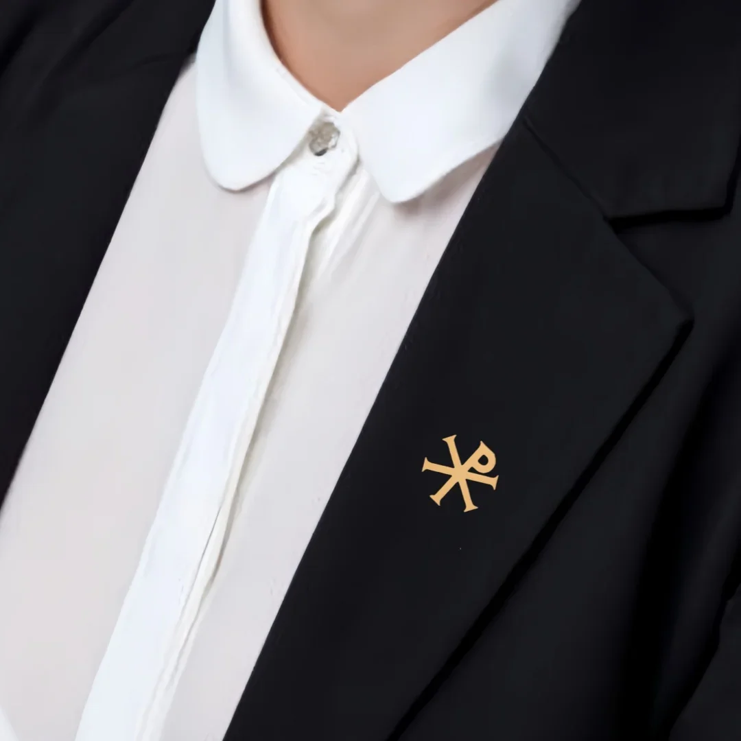 Stainless Steel Chi Rho Cross Brooch Pins Christogram Alpha Omega Greek Symbol Religious Jesus Christian Jewelry