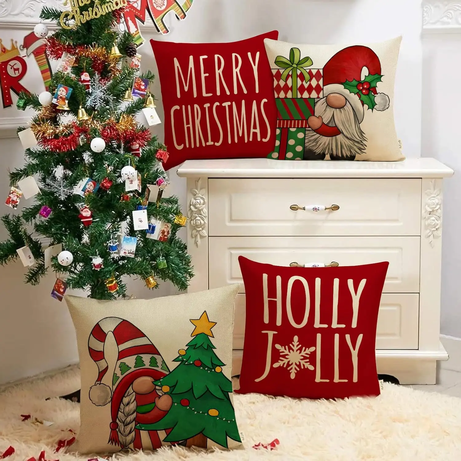 1pc/4pcs Christmas Pillow Cover 18x18inch Hot Sale Sofa Decorative Pillowcase Soft Home Xmas Red Decorative Cushion Cover 2025